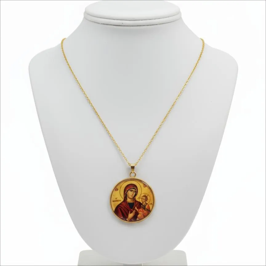 Φυλαχτό Παναγία Οδηγήτρια Μενταγιόν από Ανοξείδωτο Ατσάλι με Υγρό Γυαλί Χειροποίητο