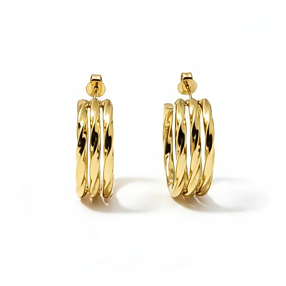 Τριπλά στριφτά σκουλαρίκια από ανοξείδωτο ατσάλι