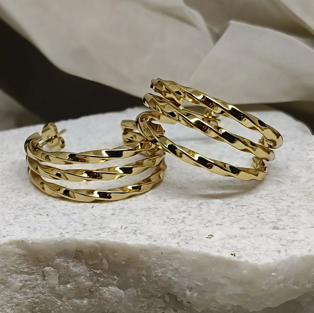 Τριπλά στριφτά σκουλαρίκια από ανοξείδωτο ατσάλι