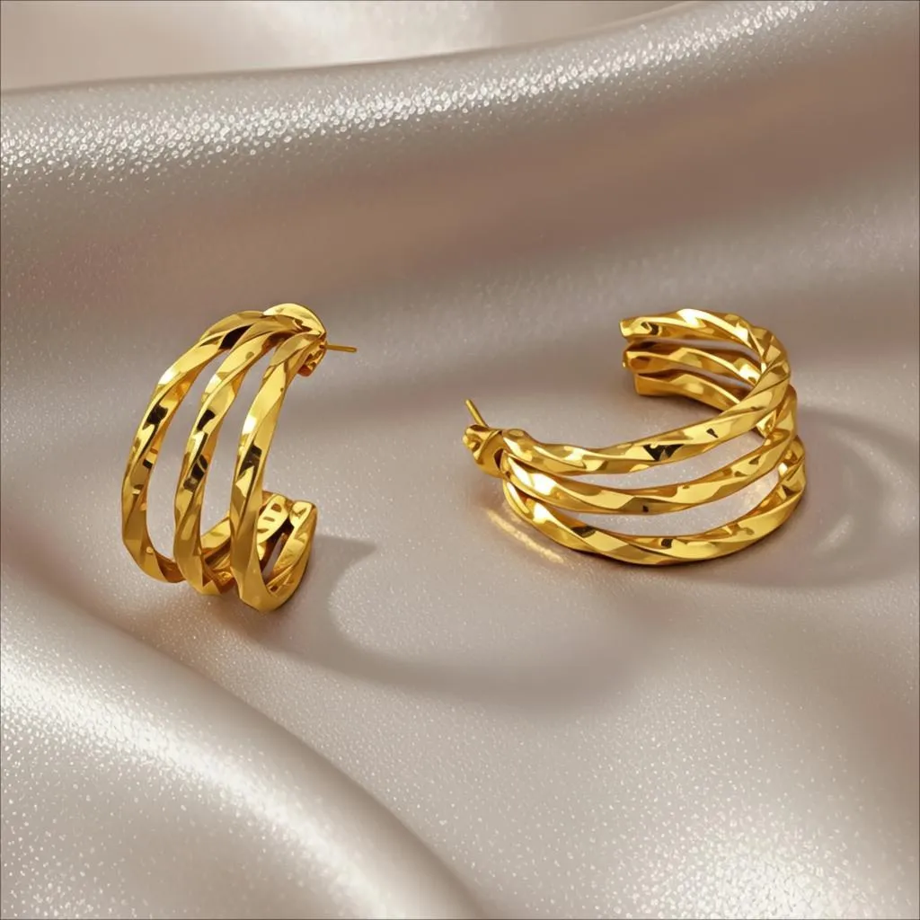 Τριπλά στριφτά σκουλαρίκια από ανοξείδωτο ατσάλι