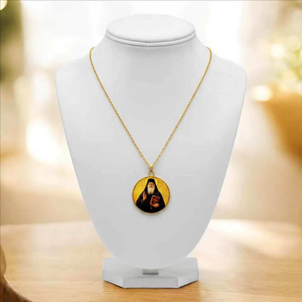 Φυλαχτό Αγίου Πορφυρίου από ανοξείδωτο ατσάλι με υγρό γυαλί χειροποίητο