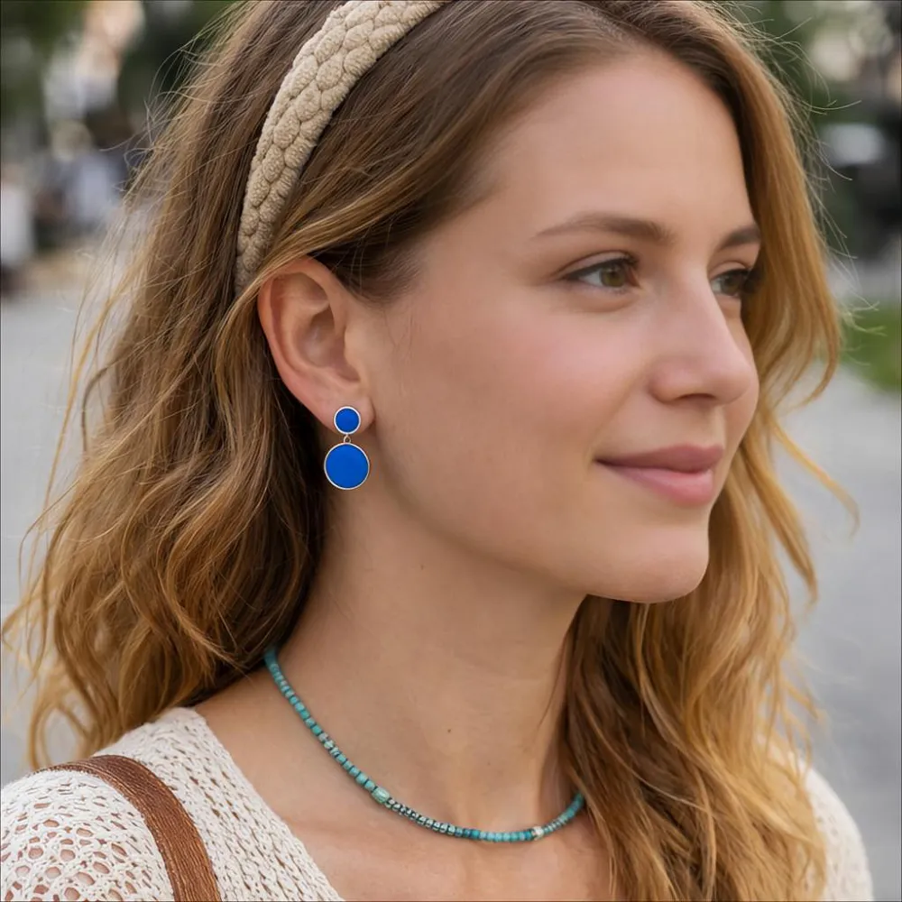 Σκουλαρίκια Χειροποίητα από ανοξείδωτο ατσάλι με μπλε ηλεκτρικ σμάλτο