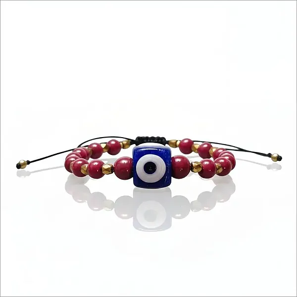Χειροποίητο Γυναικείο Βραχιόλι Κεραμικές Χάντρες Μάτι Γυάλινο Μπορντό