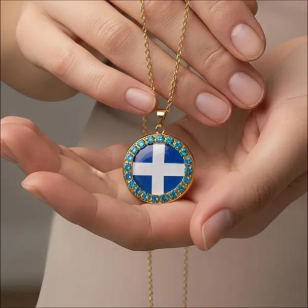 Μενταγιόν Ελληνική Σημαία Ξηράς με Σταυρό