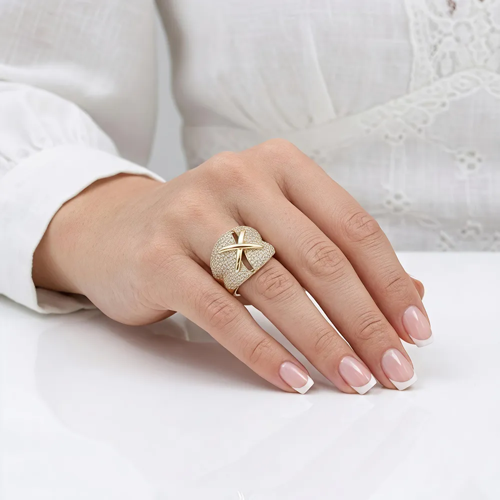 Γυναικείο επιχρυσωμένο δαχτυλίδι από ανοξείδωτο ατσάλι με ζιργκόν one size