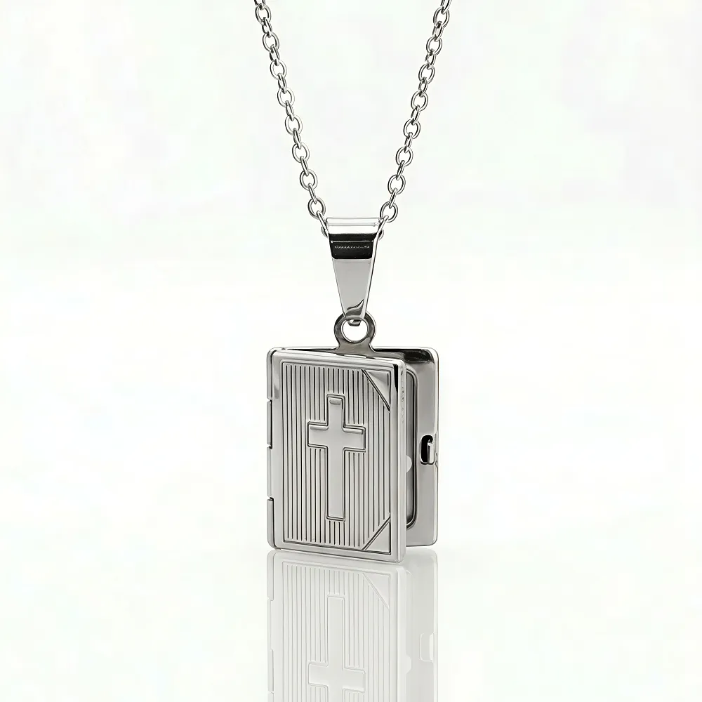 Ασημί Φυλαχτό Ευαγγελιάκι Ανοιγόμενο από Ανοξείδωτο Ατσάλι