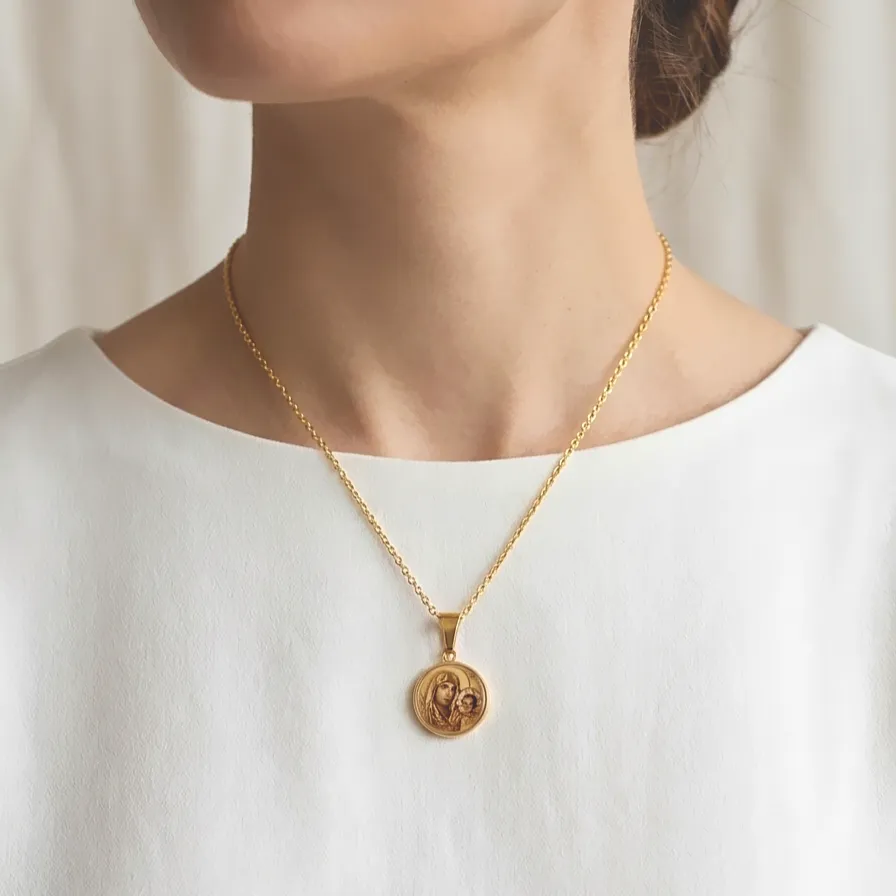 Φυλαχτό Παναγία Ιεροσολυμίτισσα Ατσάλι Μικρό Μέγεθος