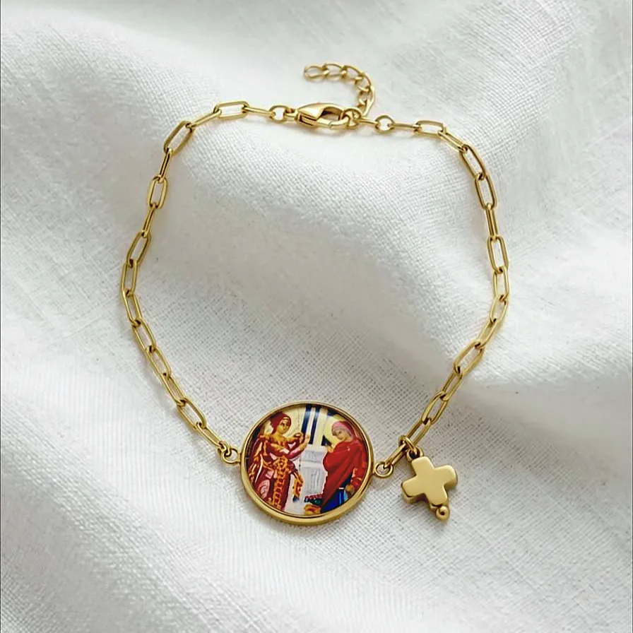 Βραχιόλι Φυλαχτό Ευαγγελισμός της Θεοτόκου από Ατσάλι με Υγρό Γυαλί