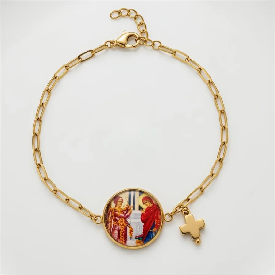 Βραχιόλι Φυλαχτό Ευαγγελισμός της Θεοτόκου από Ατσάλι με Υγρό Γυαλί