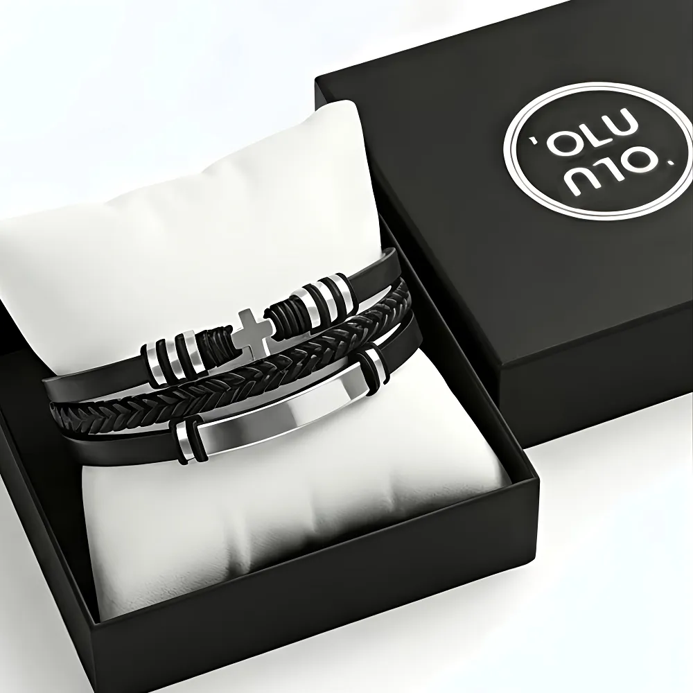 Ανδρικό Δερμάτινο Βραχιόλι με Σταυρό από Ατσάλι