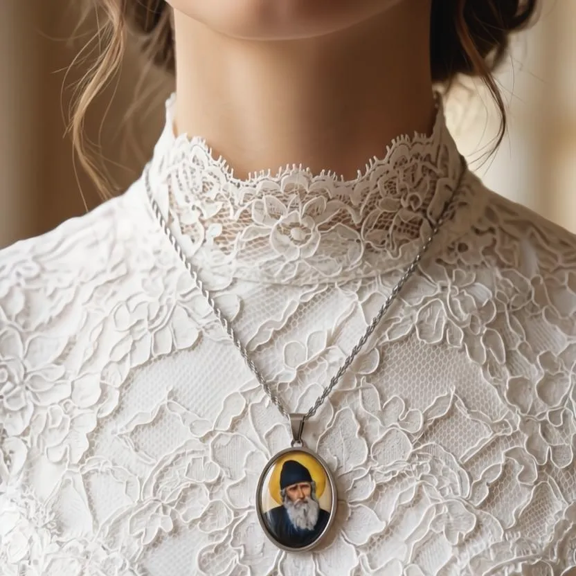 Γυναικείο Φυλαχτό Άγιος Παΐσιος Οβάλ από Ανοξείδωτο Ατσάλι