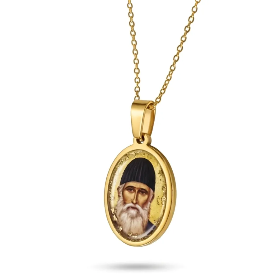 Φυλαχτό Άγιος Παΐσιος Οβάλ Ανοξείδωτο Ατσάλι με Υγρό Γυαλί