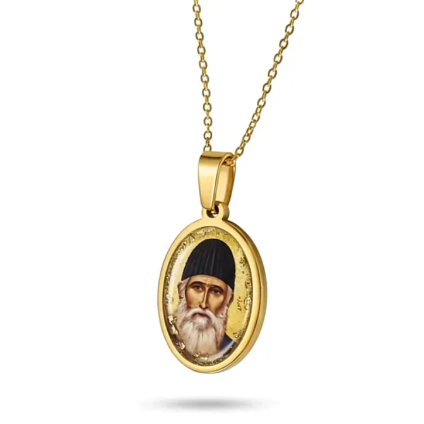 Φυλαχτό Άγιος Παΐσιος Οβάλ Ανοξείδωτο Ατσάλι με Υγρό Γυαλί