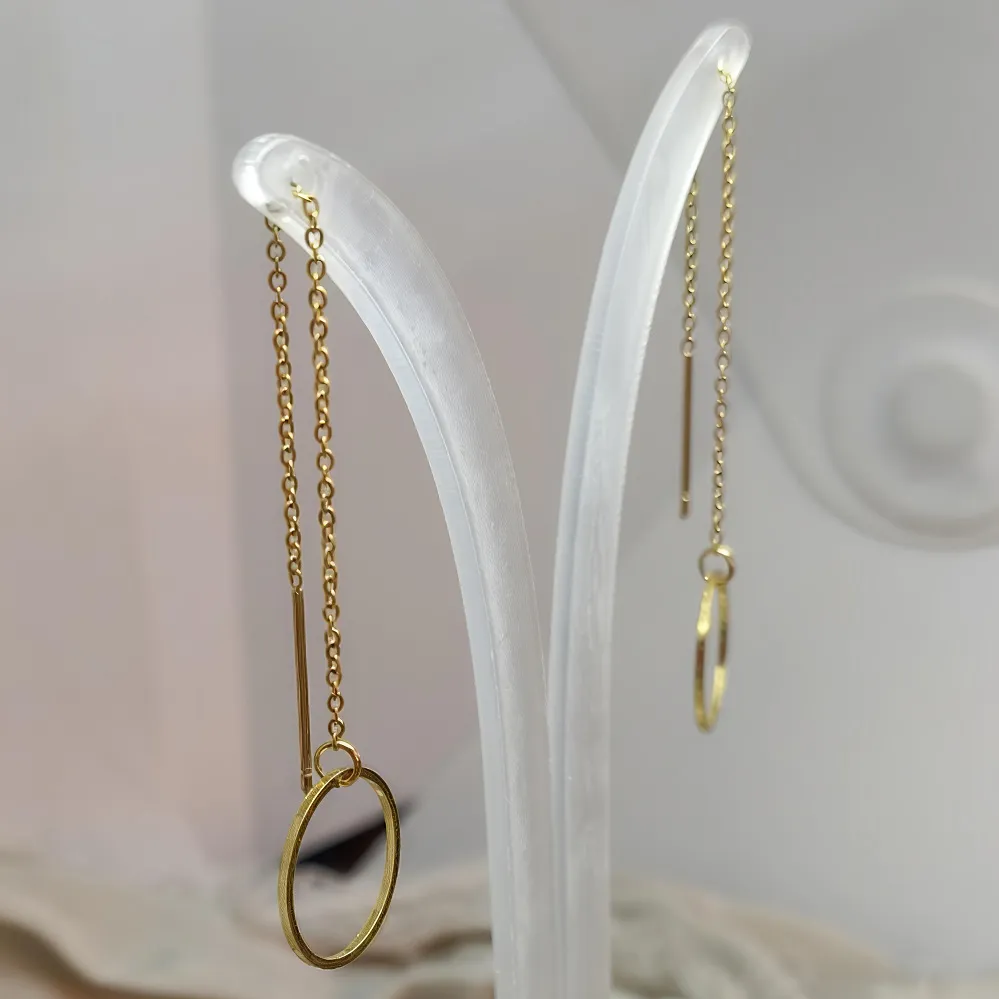 Γυναικεία Σκουλαρίκια Ατσάλι Χρυσά με Αλυσίδα και Κρίκο