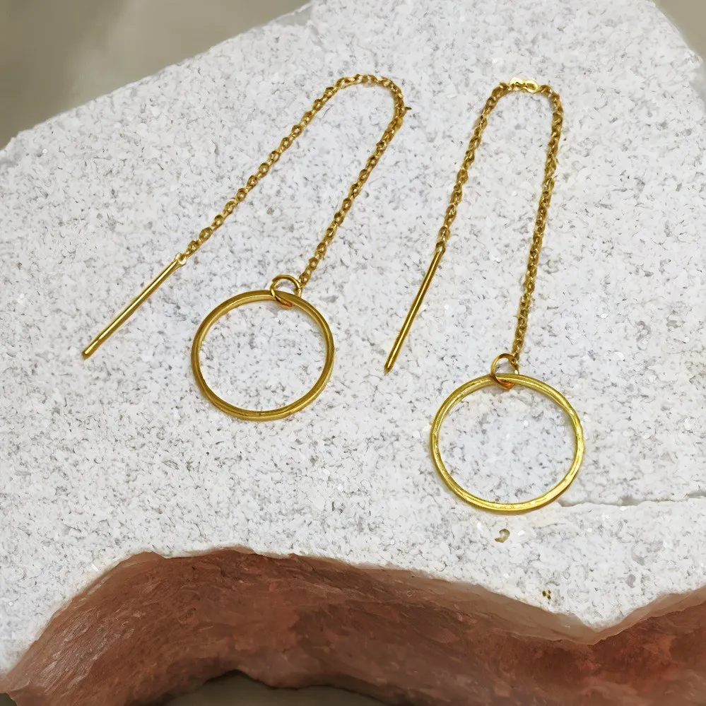 Γυναικεία Σκουλαρίκια Ατσάλι Χρυσά με Αλυσίδα και Κρίκο