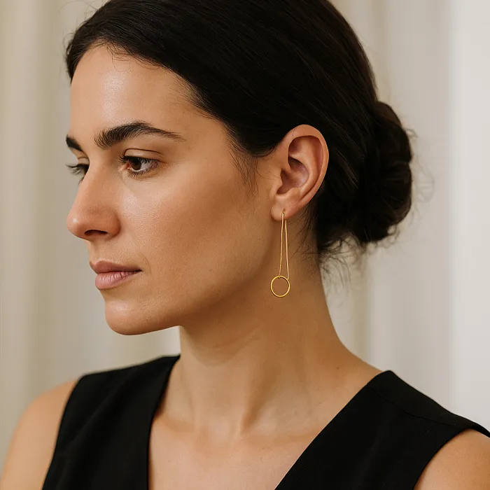 Γυναικεία Σκουλαρίκια Ατσάλι Χρυσά με Αλυσίδα και Κρίκο