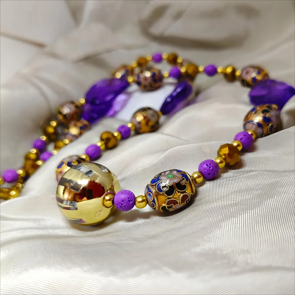 Statement Χειροποίητο Κολιέ με Μωβ Χάντρες