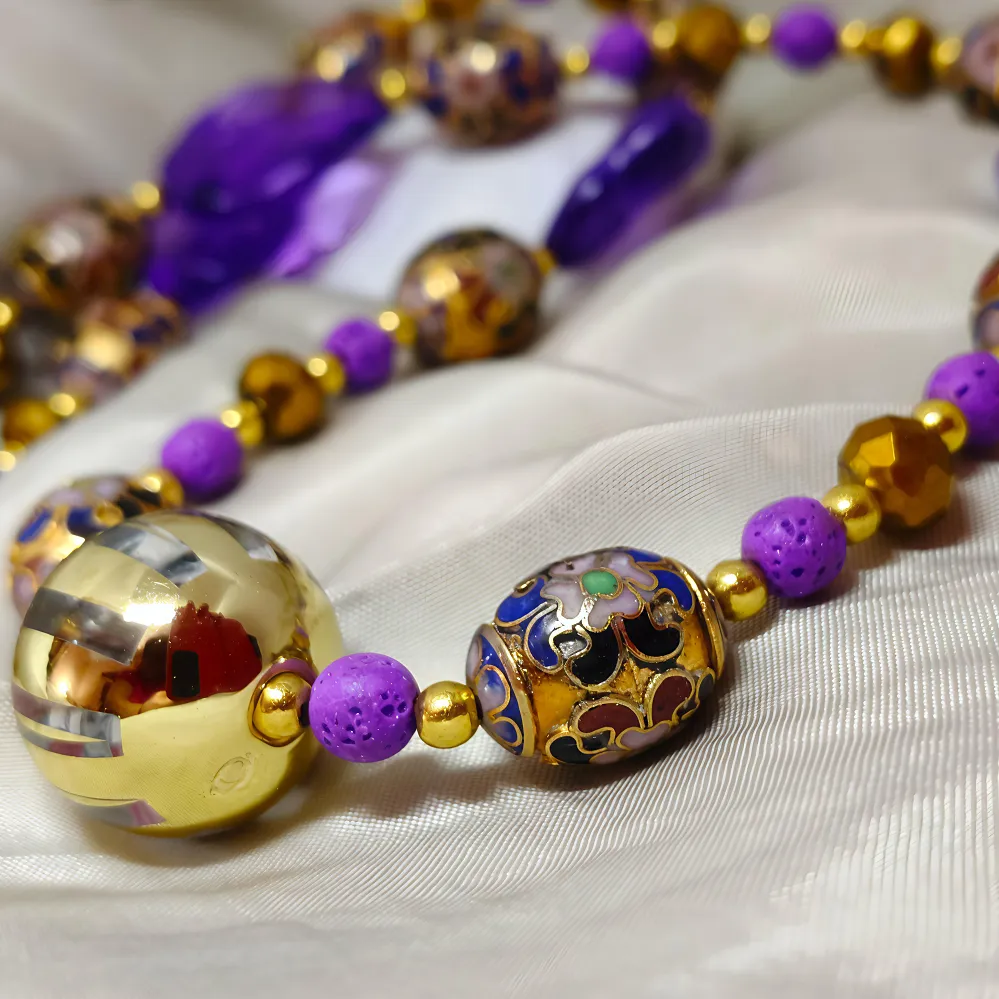 Statement Χειροποίητο Κολιέ με Μωβ Χάντρες