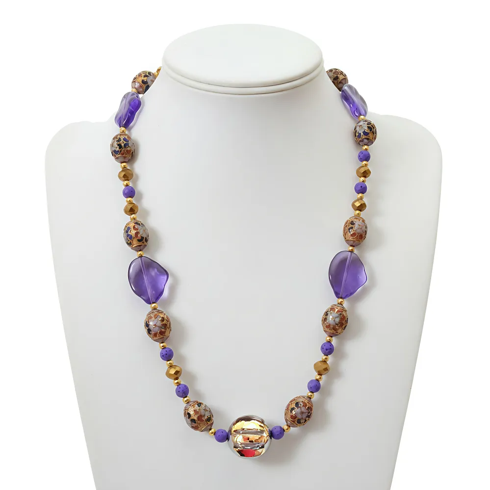 Statement Χειροποίητο Κολιέ με Μωβ Χάντρες