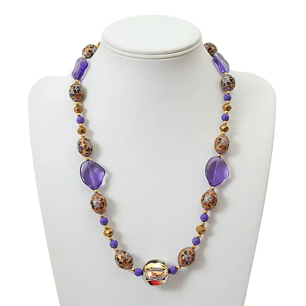 Statement Χειροποίητο Κολιέ με Μωβ Χάντρες