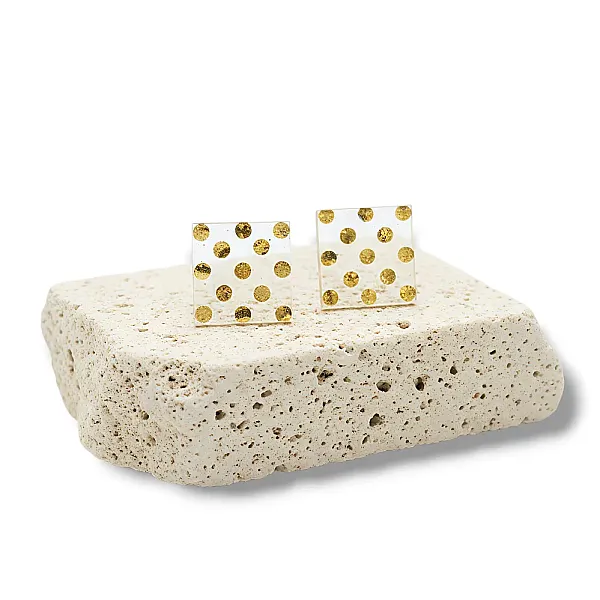 Γυναικεία Σκουλαρίκια Ρητίνης με Πουά και Φύλλο Χρυσού