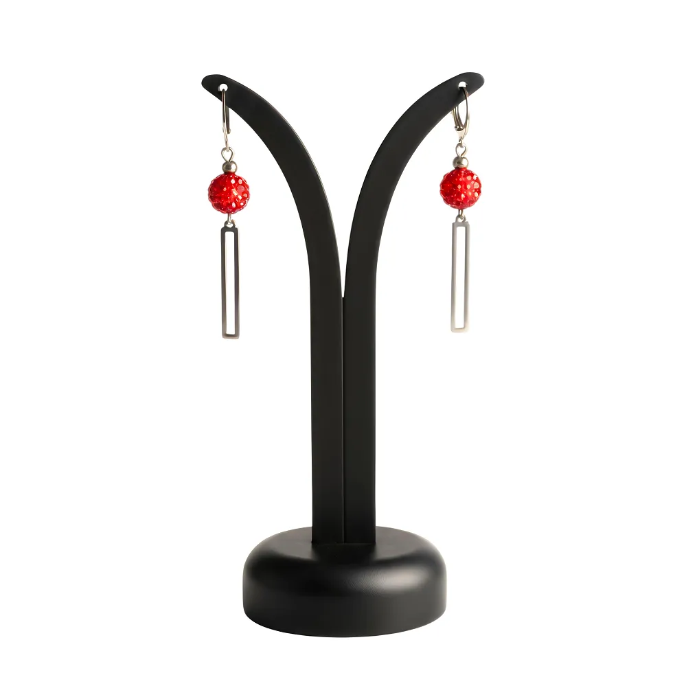 Σκουλαρίκια χειροποίητα ατσάλι ασημί με κόκκινη χάντρα strass