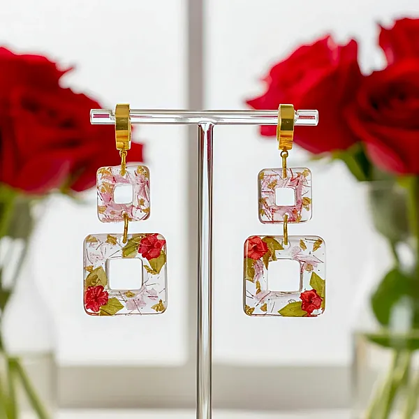 Σκουλαρίκια Χειροποίητα με Αποξηραμένα Λουλούδια