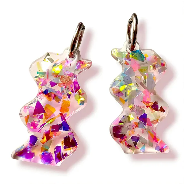 Σκουλαρίκια Υγρό Γυαλί Πολύχρωμα με Glitter