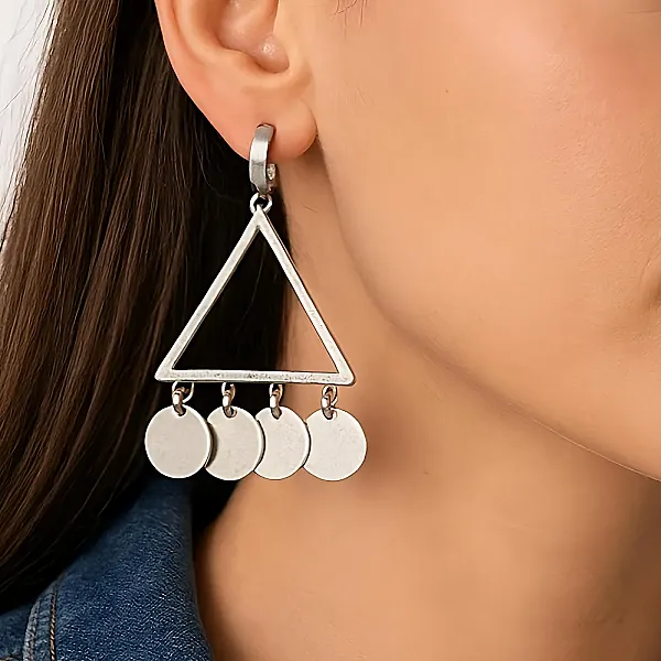 Χειροποίητα Σκουλαρίκια Τρίγωνο με Στρογγυλά Στοιχεία Ατσάλι