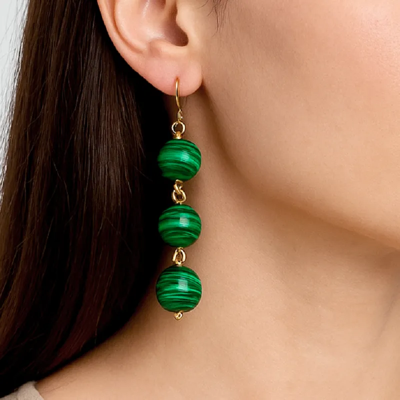 Χειροποίητα σκουλαρίκια από μαλαχίτη