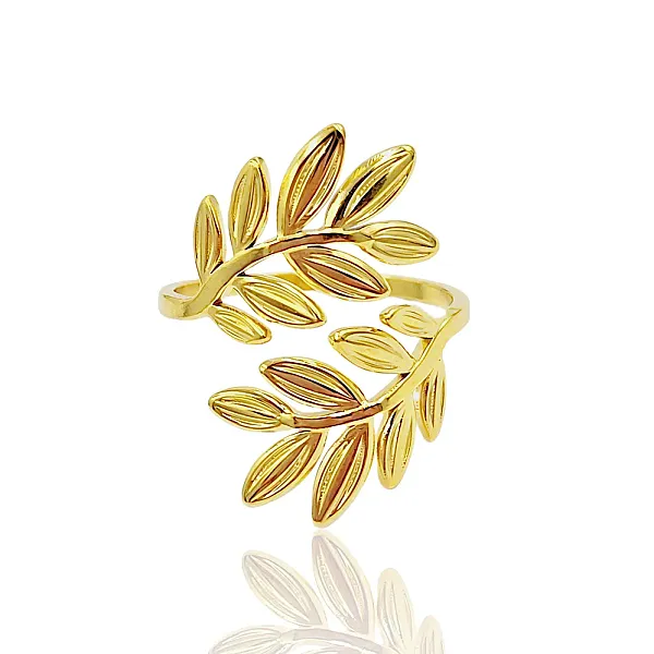 Δαχτυλίδι Κλαδί με Φύλλα από Ανοξείδωτο Ατσάλι