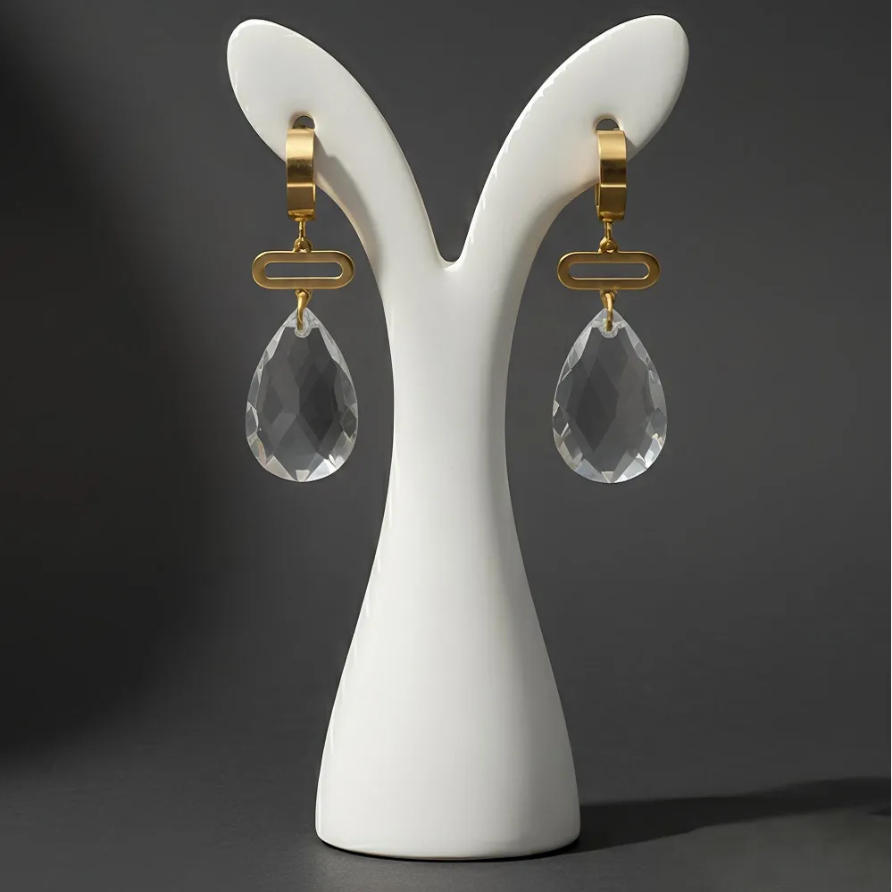 Σκουλαρίκια Ατσάλι με Κρύσταλλο Ταγιέ Δάκρυ