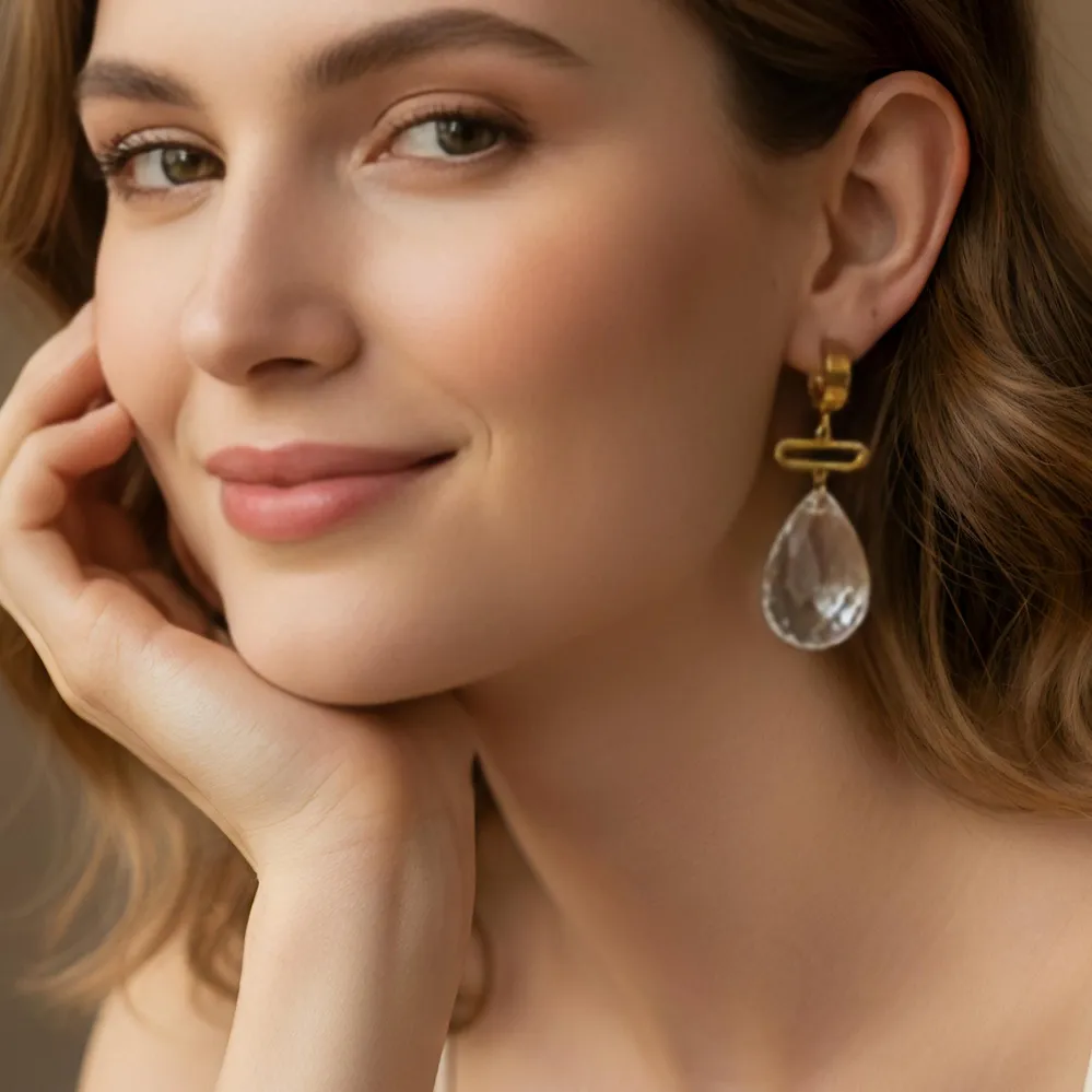 Σκουλαρίκια Ατσάλι με Κρύσταλλο Ταγιέ Δάκρυ