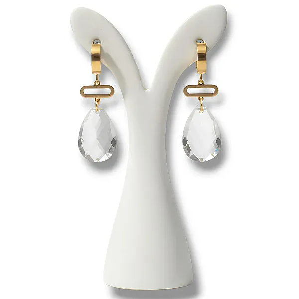 Σκουλαρίκια Ατσάλι με Κρύσταλλο Ταγιέ Δάκρυ