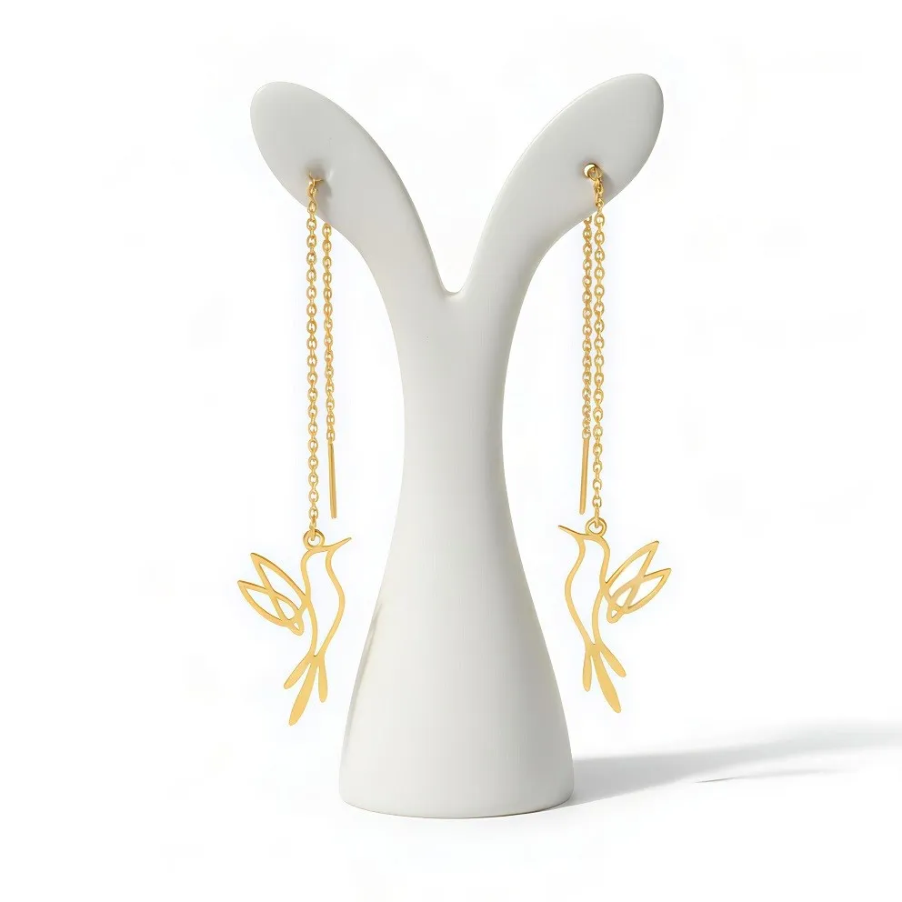 Σκουλαρίκια Κολιμπρί από Ατσάλι Χρυσό Υποαλλεργικό