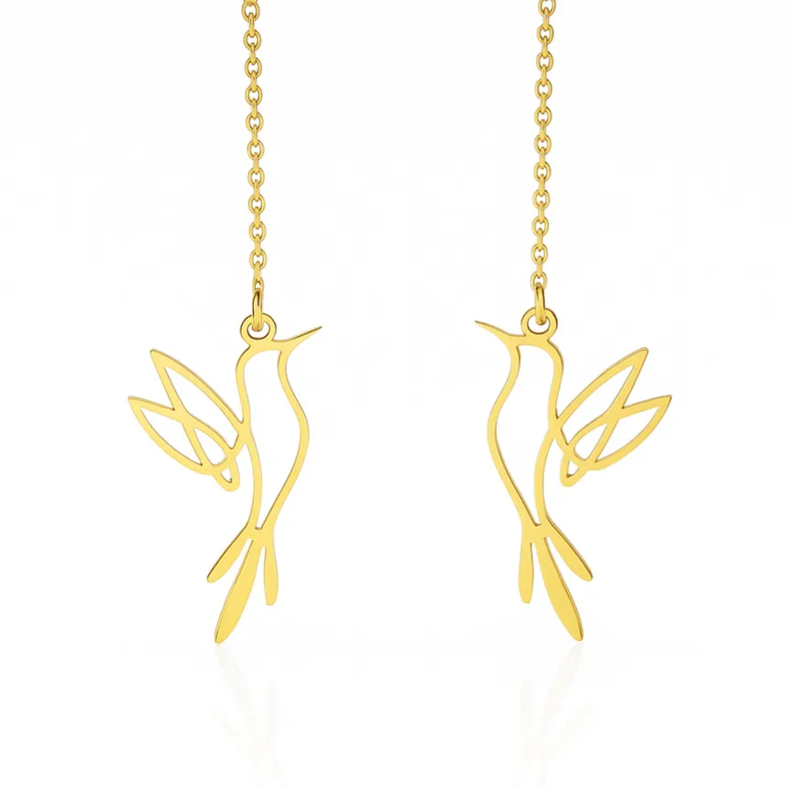 Σκουλαρίκια Κολιμπρί από Ατσάλι Χρυσό Υποαλλεργικό