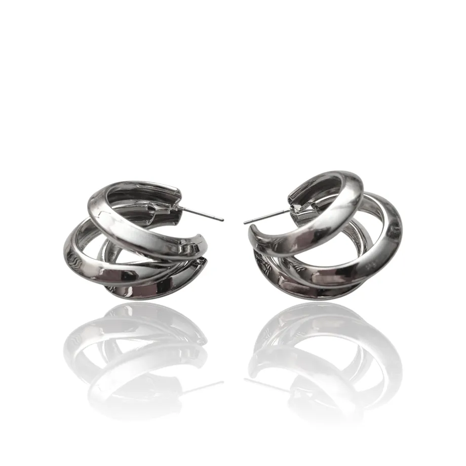 Ατσάλινα Ασημί Σκουλαρίκια με Τριπλή Μπάρα