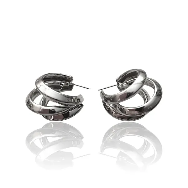 Ατσάλινα Ασημί Σκουλαρίκια με Τριπλή Μπάρα