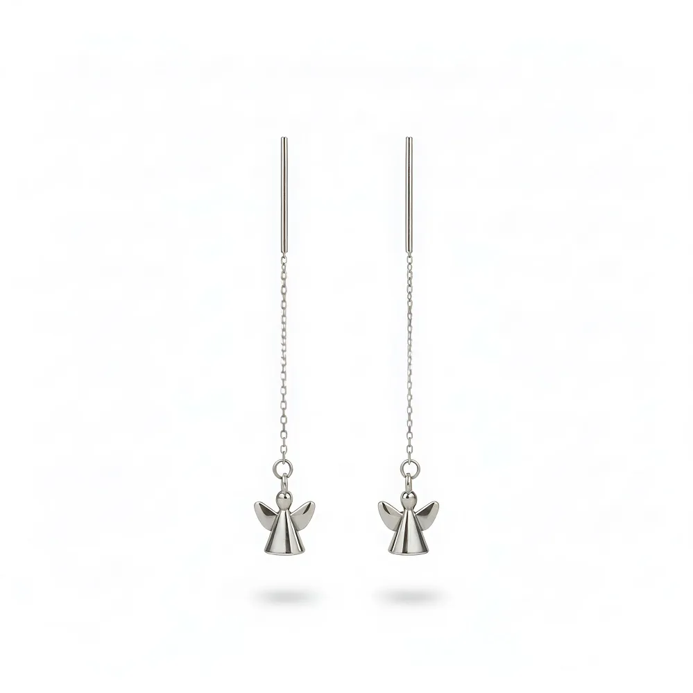 Threader Σκουλαρίκια αλυσίδα Αγγελάκια από Ατσάλι