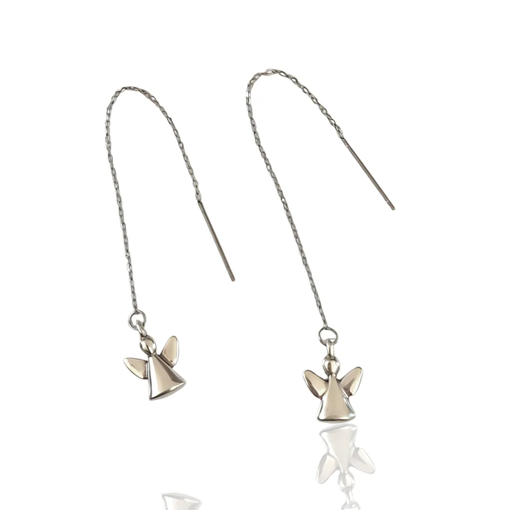 Threader Σκουλαρίκια αλυσίδα Αγγελάκια από Ατσάλι