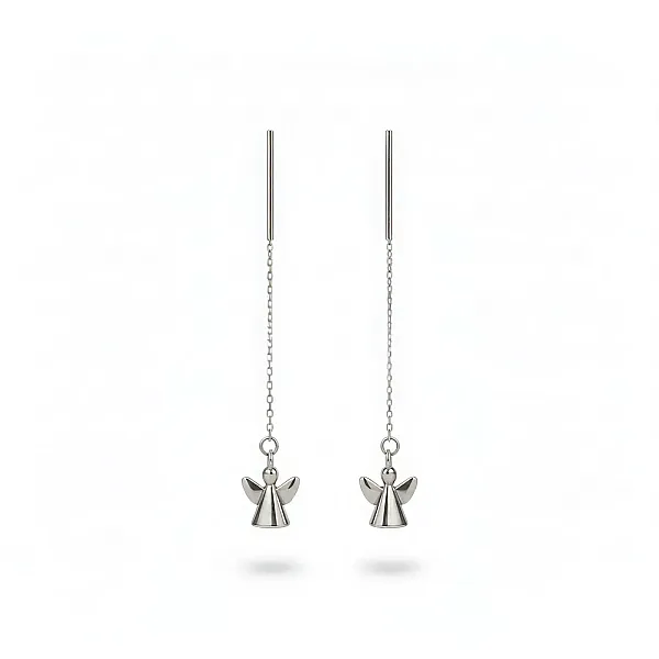 Threader Σκουλαρίκια αλυσίδα Αγγελάκια από Ατσάλι