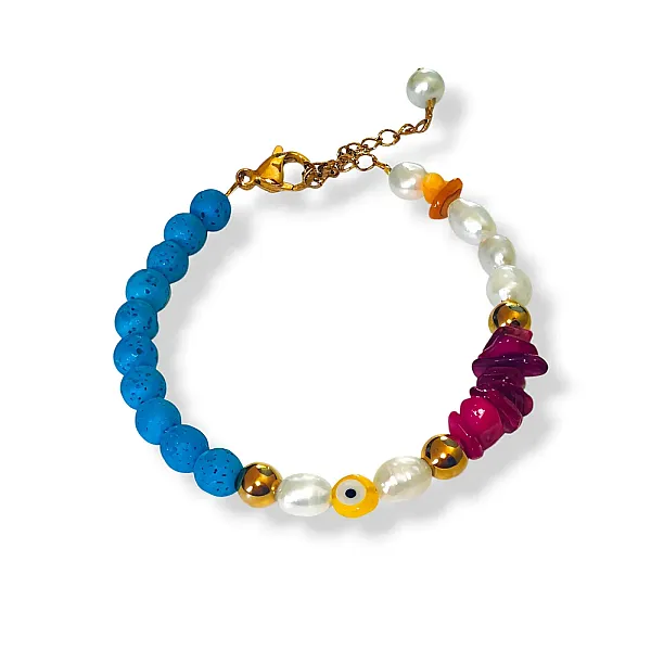 Βραχιόλι Γυναικείο Ατσάλι με Μαργαριτάρια & Κοράλλι