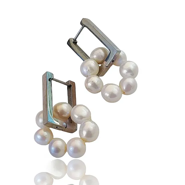 Σκουλαρίκια Γυναικεία Ατσάλι & Μαργαριτάρια