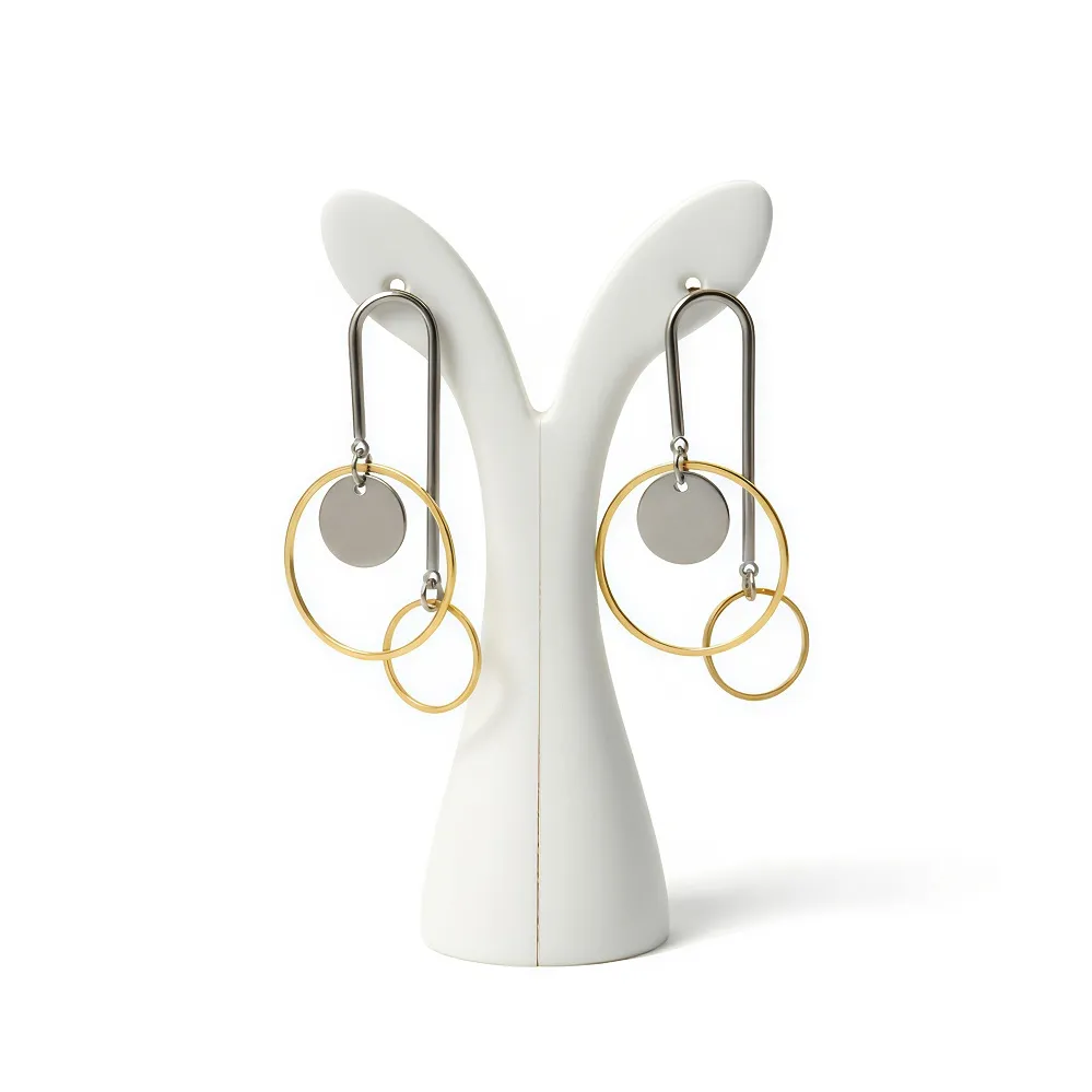 Σκουλαρίκια Γυναικεία Bicolor Γεωμετρικά από Ατσάλι