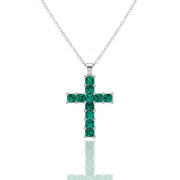 Σταυρός από Ασημί Ατσάλι με Πράσινα Κρύσταλλα