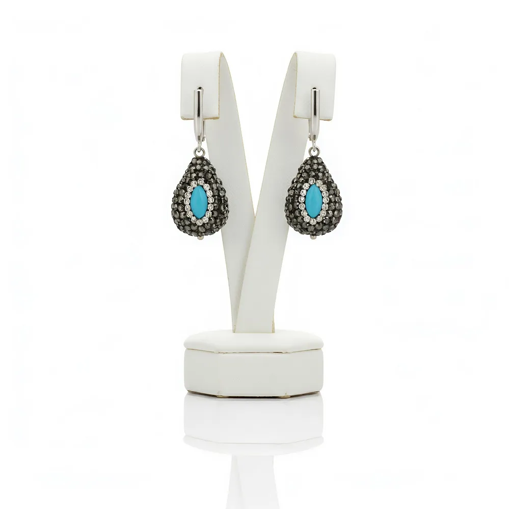 Σκουλαρίκια Γυναικεία με Μαρκασίτη & Τυρκουάζ από Ανοξείδωτο Ατσάλι