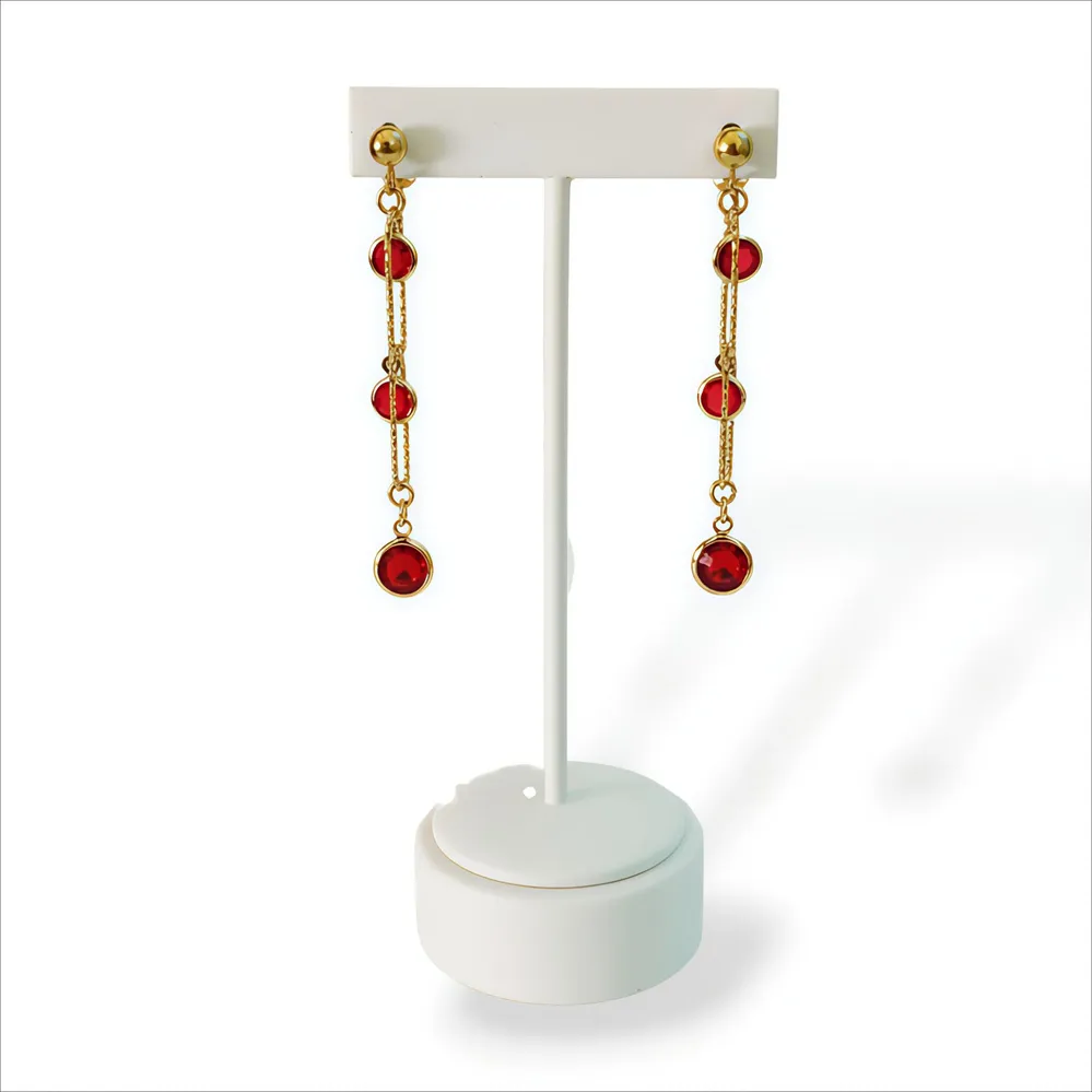 Γυναικεία  σκουλαρίκια αλυσίδα από ανοξείδωτο ατσάλι με κόκκινα κρυσταλλάκια