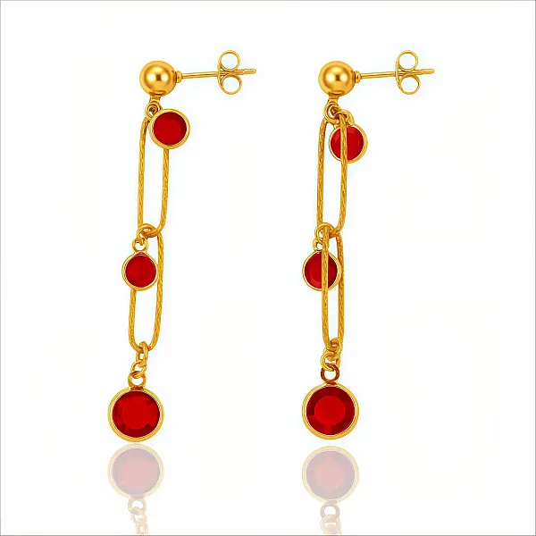 Γυναικεία  σκουλαρίκια αλυσίδα από ανοξείδωτο ατσάλι με κόκκινα κρυσταλλάκια