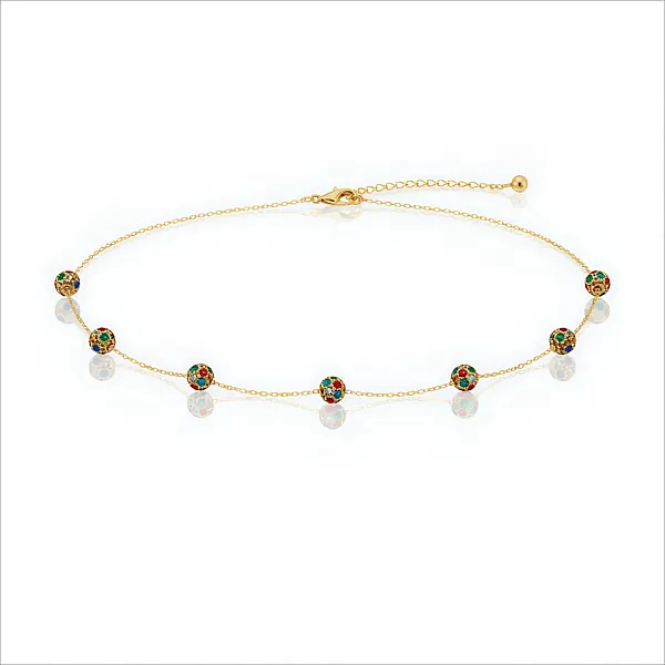 Ατσάλινο Κολιέ Χρυσό με Πολύχρωμα Στρας