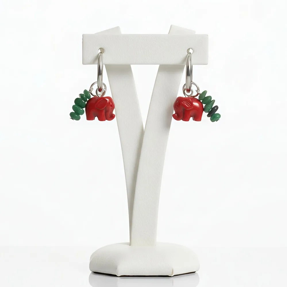 Σκουλαρίκια Boho Elephant Κοράλλι, Φίλντισι